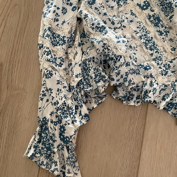 FREE PEOPLE WHITE TEAL MIDI FLORAL PRINT PATTERN / LACE DRESS SIZE EXTRA SMALL - Picture 6 of 7